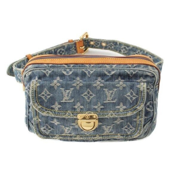 Authentic LOUIS VUITTON Monogram Denim Bum Bag Waist Bag Pouch Blue - Picture 4 of 16